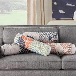 Kirklands Home Navy and Beige Floral Outdoor Bolster Pillow Blue