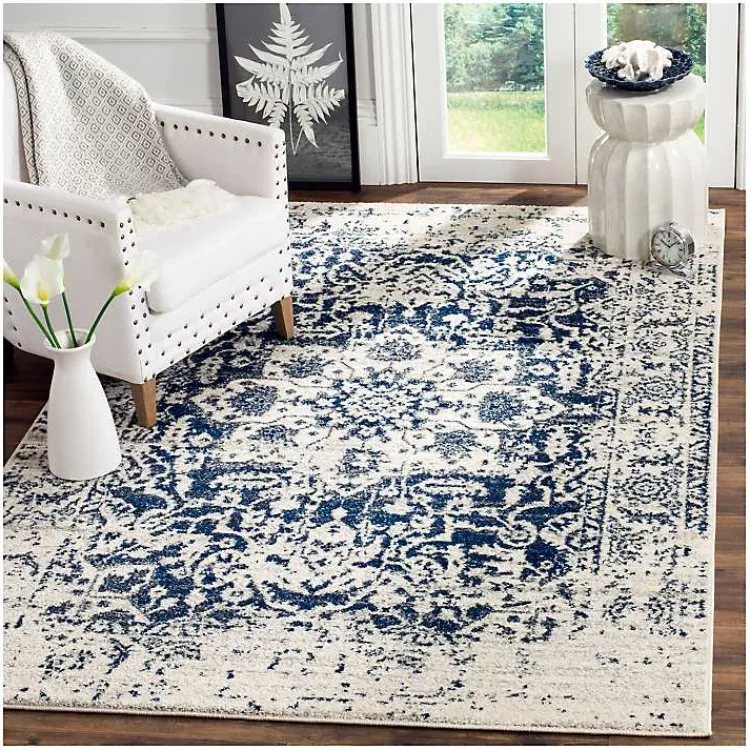 Kirklands Home Navy and Cream Madison Distressed Area Rug, 6x9 Hot