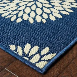 Kirklands Home Navy and Green Floral Vine Outdoor Area Rug, 3x5 Clearance