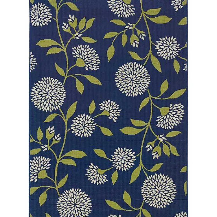 Kirklands Home Navy and Green Floral Vine Outdoor Area Rug, 5x7 Discount