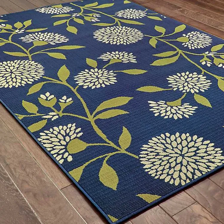 Kirklands Home Navy and Green Floral Vine Outdoor Area Rug, 5x7 Discount
