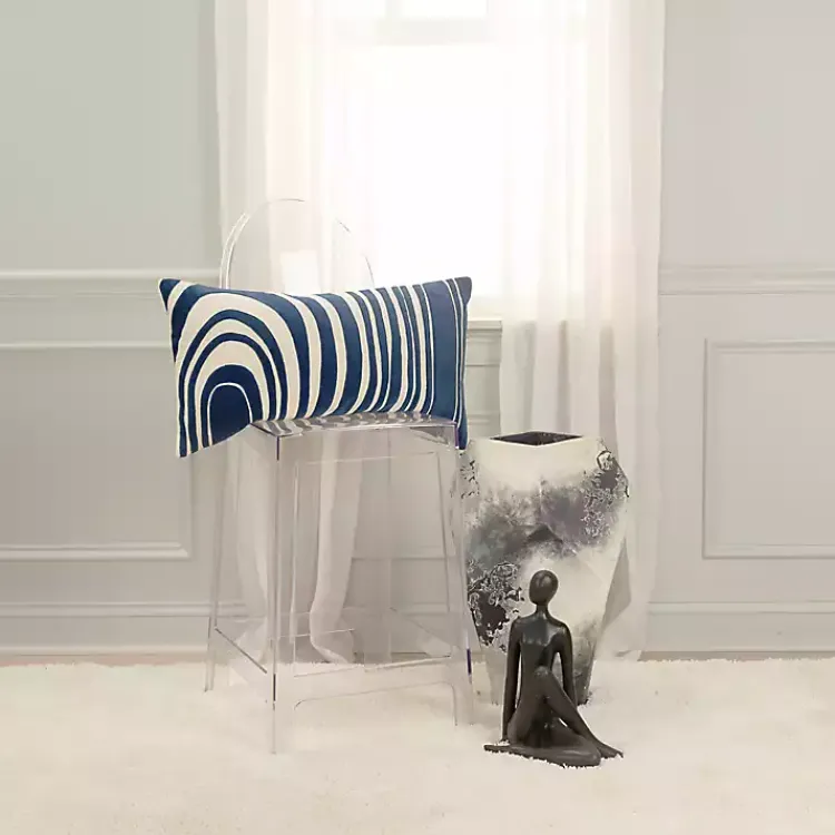Pillows>Kirklands Home Navy and Natural Wave Lumbar Pillow