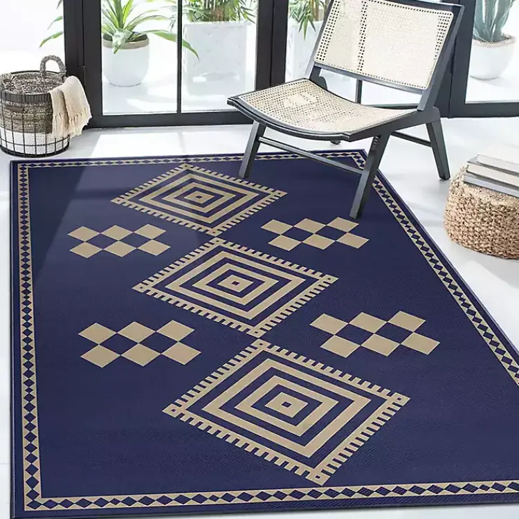Kirklands Home Navy and Tan Kilim Washable Area Rug, 5x7 Hot