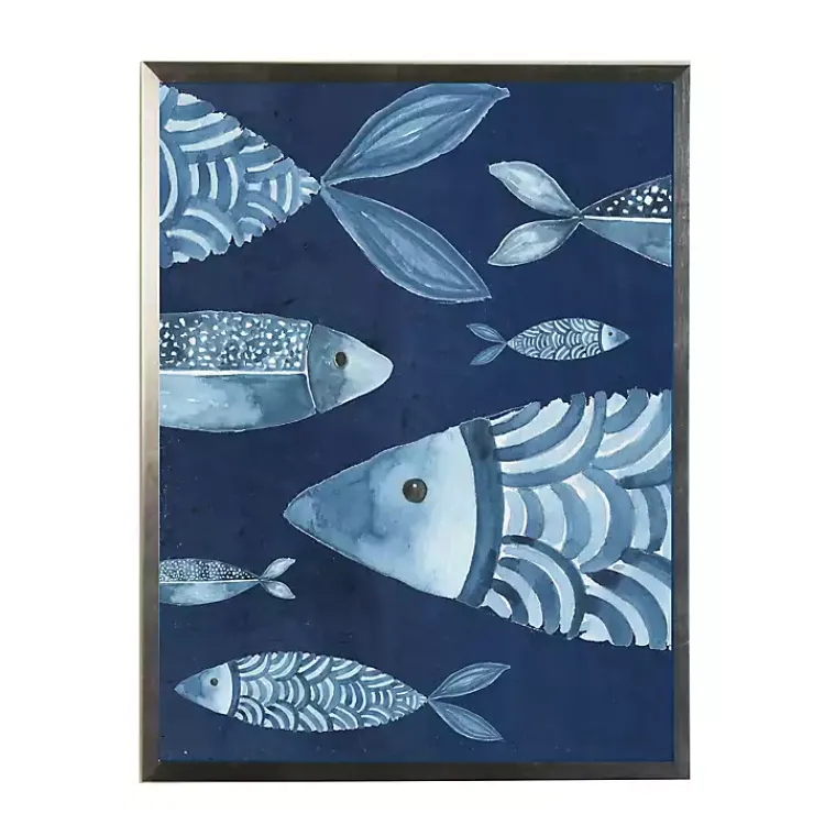 Kirklands Home Navy and Teal Distressed Fish Framed Art Print Blue Outlet
