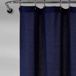 Kirklands Home Navy and White Button Accent Linen Shower Curtain Blue Clearance