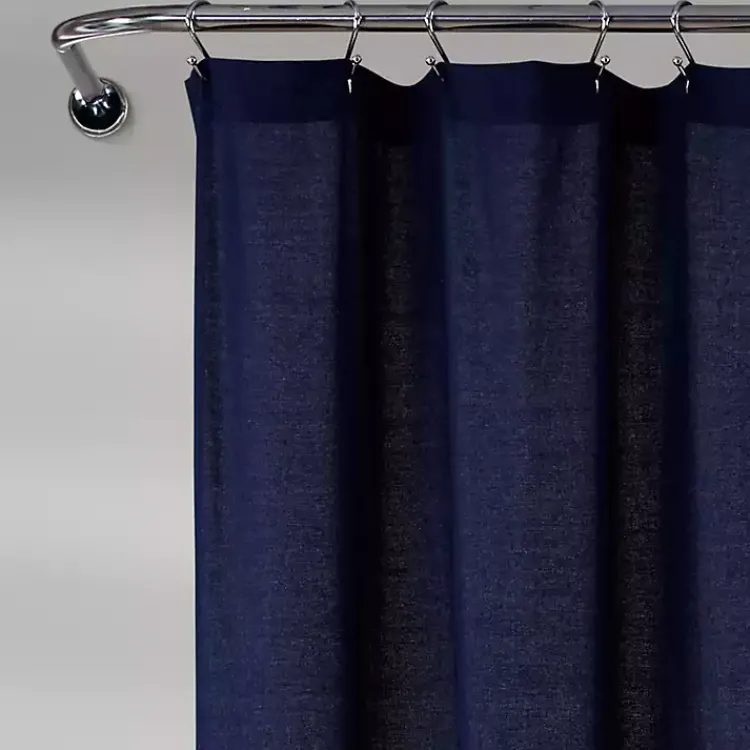 Kirklands Home Navy and White Button Accent Linen Shower Curtain Blue Clearance