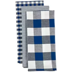 Kirklands Home Navy and White Mixed Check Towels, Set of 3 Blue Sale