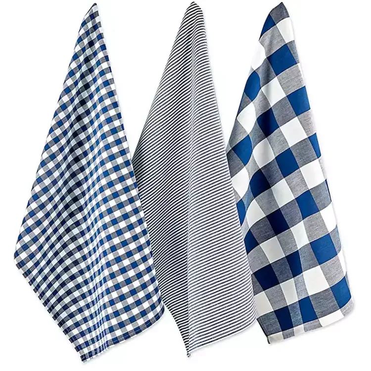 Kirklands Home Navy and White Mixed Check Towels, Set of 3 Blue Sale