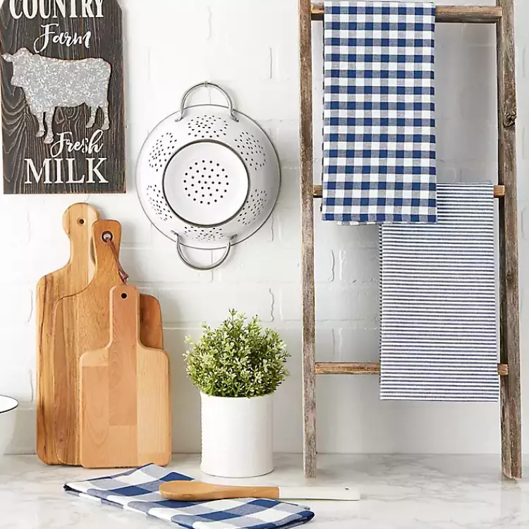 Kirklands Home Navy and White Mixed Check Towels, Set of 3 Blue Sale