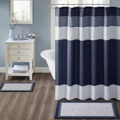 Kirklands Home Navy Border Cotton Bath Mat, 20x30 Blue Outlet