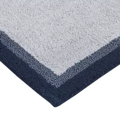 Kirklands Home Navy Border Cotton Bath Mat, 27x45 Blue New