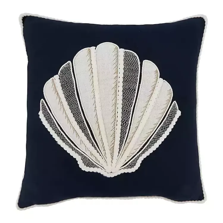 Pillows>Kirklands Home Navy Embroidered Shell Throw Pillow Blue