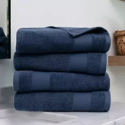 Kirklands Home Navy Essential Cotton Bath Towels, Set of 4 Blue New