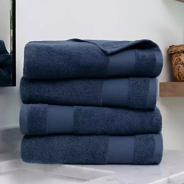 Kirklands Home Navy Essential Cotton Bath Towels, Set of 4 Blue New