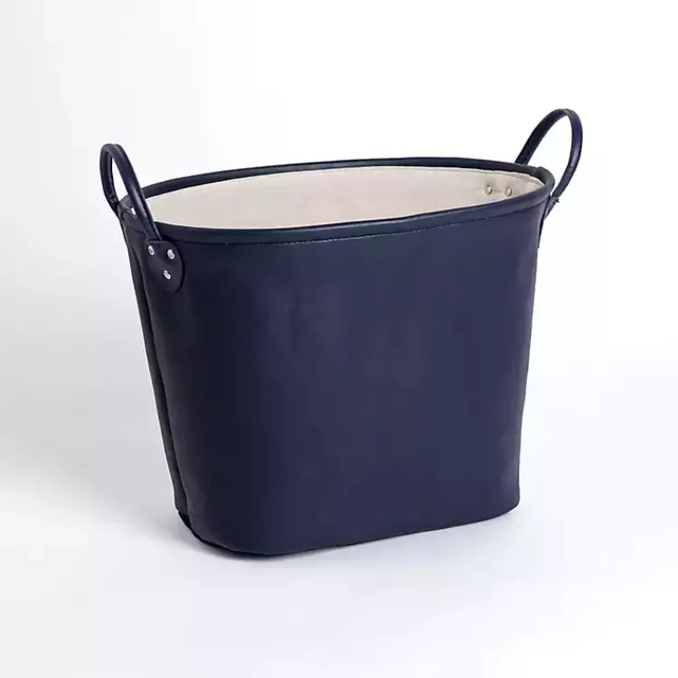 Baskets & Boxes>Kirklands Home Navy Faux Leather Storage Bin Blue