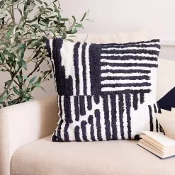 Pillows>Kirklands Home Navy Geometric Shag Throw Pillow Blue