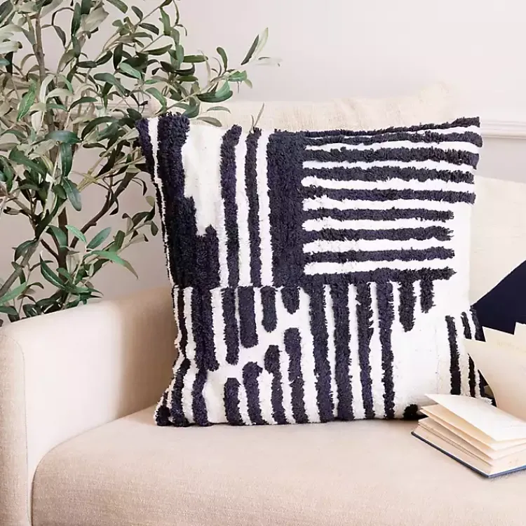 Pillows>Kirklands Home Navy Geometric Shag Throw Pillow Blue
