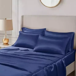 Kirklands Home Navy Satin 6-pc. King Sheet Set Blue Clearance