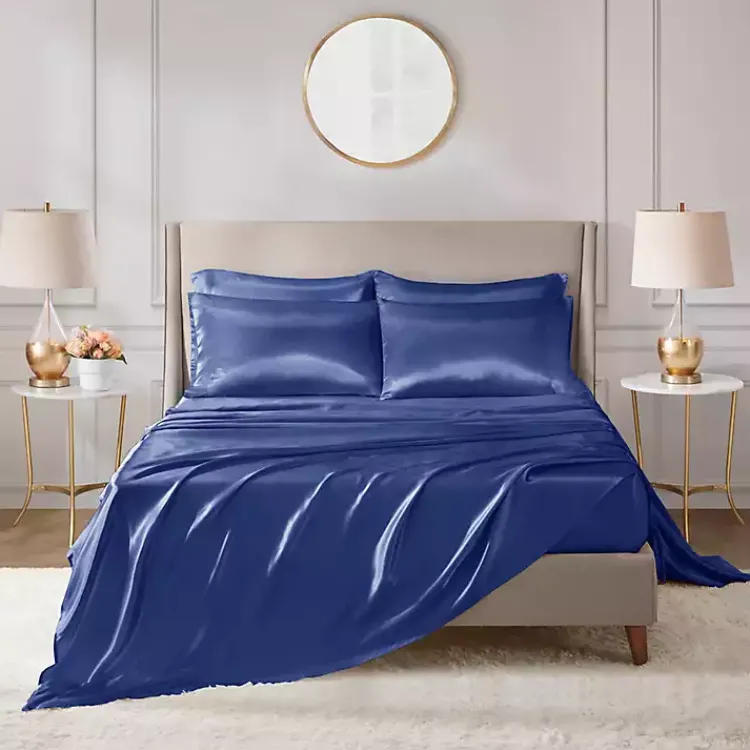 Kirklands Home Navy Satin 6-pc. Queen Sheet Set Blue Clearance