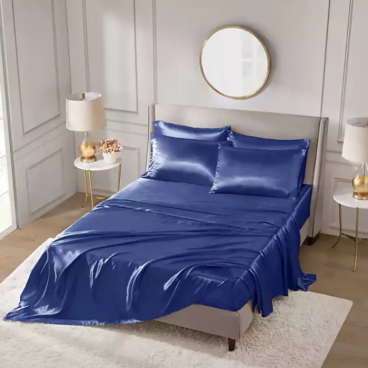 Kirklands Home Navy Satin 6-pc. Queen Sheet Set Blue Clearance