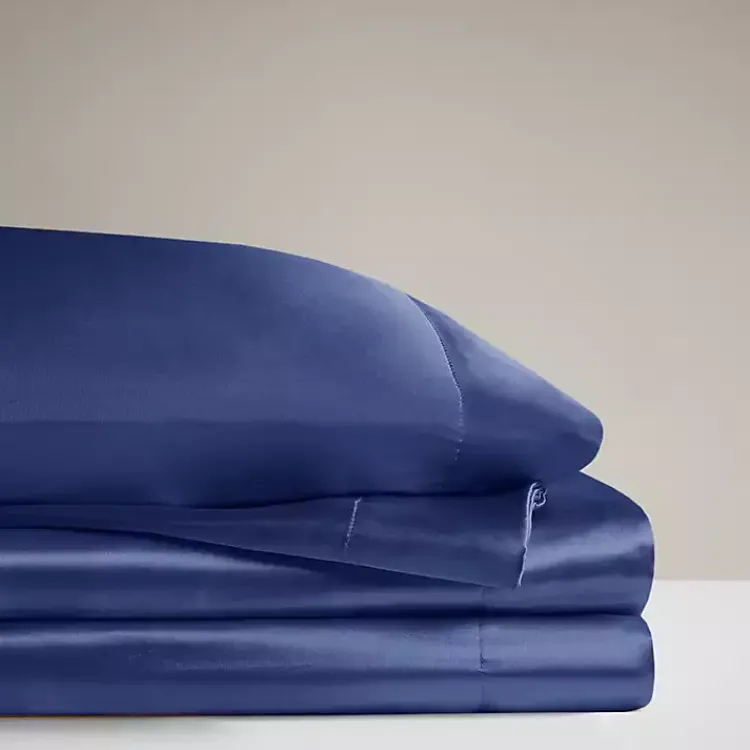Kirklands Home Navy Satin 6-pc. Queen Sheet Set Blue Clearance