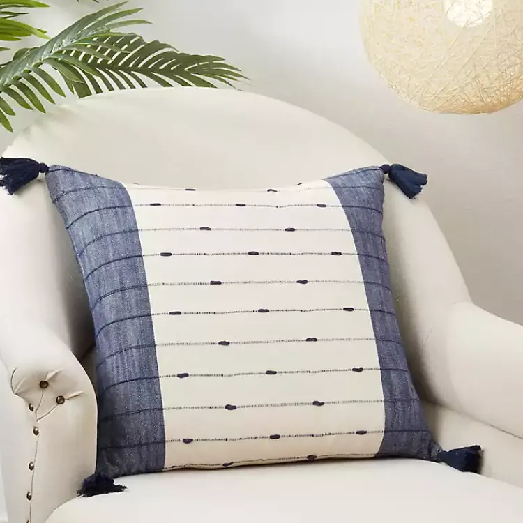 Pillows>Kirklands Home Navy Blue Stripe Tassel Throw Pillow