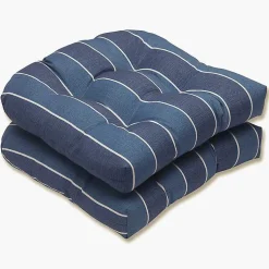 Kirklands Home Navy Striped Outdoor Seat Cushions, Set of 2 Blue Outlet