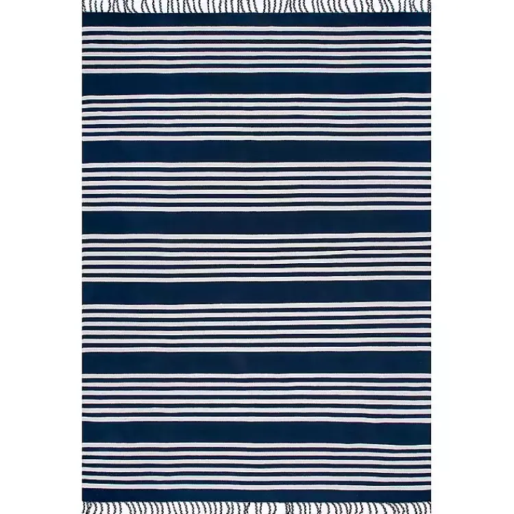 Kirklands Home Navy Blue Striped Tassel Cotton Area Rug, 8x10 Online