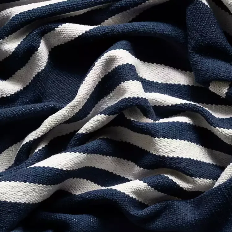 Kirklands Home Navy Blue Striped Tassel Cotton Area Rug, 8x10 Online
