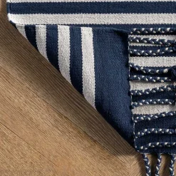 Kirklands Home Navy Blue Striped Tassel Cotton Area Rug, 8x10 Online