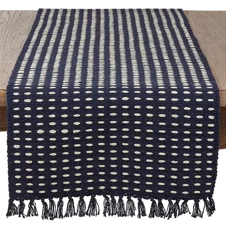 Kirklands Home Navy Blue Tasseled Woven Dash Table Runner Online