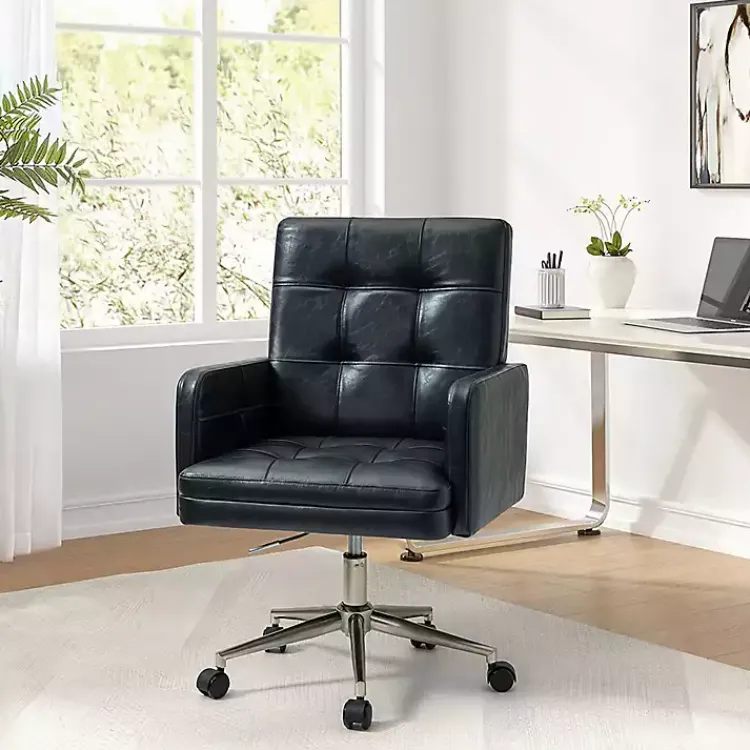 Kirklands Home Navy Tufted Faux Leather Swivel Office Chair Blue Discount