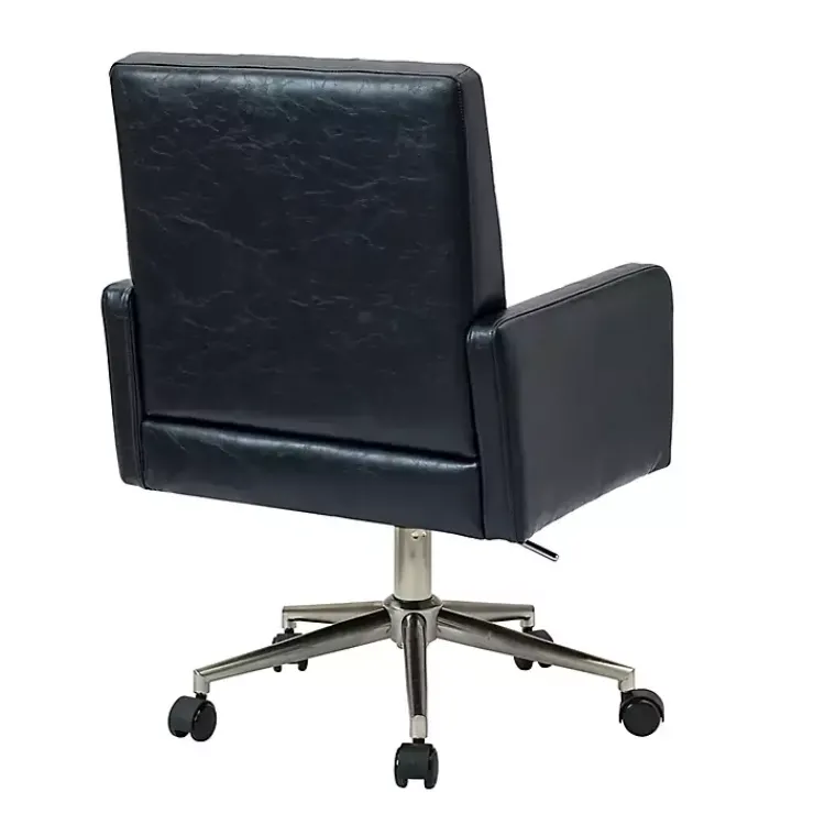 Kirklands Home Navy Tufted Faux Leather Swivel Office Chair Blue Discount