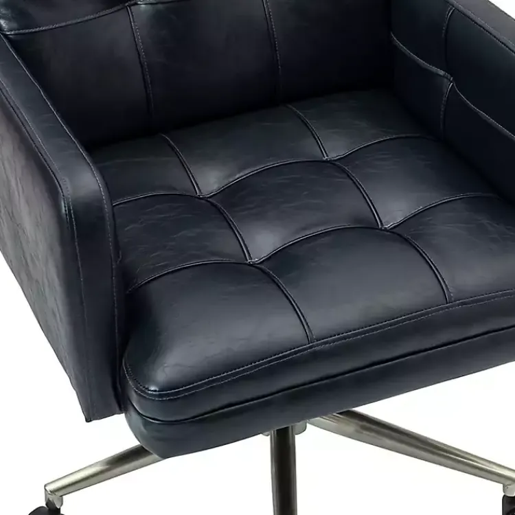 Kirklands Home Navy Tufted Faux Leather Swivel Office Chair Blue Discount
