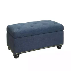 Kirklands Home Navy Tufted Jess Storage Ottoman Bench Blue Hot