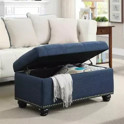 Kirklands Home Navy Tufted Jess Storage Ottoman Bench Blue Hot