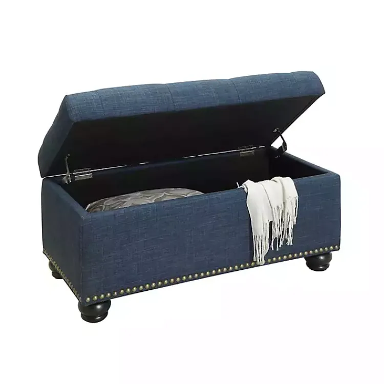 Kirklands Home Navy Tufted Jess Storage Ottoman Bench Blue Hot