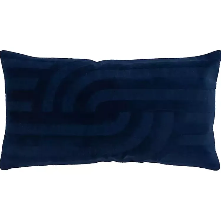 Pillows>Kirklands Home Navy Velvet Abstract Stripe Lumbar Pillow Blue