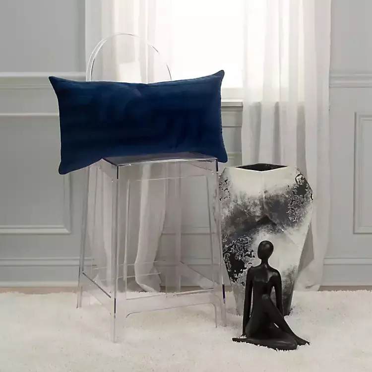 Pillows>Kirklands Home Navy Velvet Abstract Stripe Lumbar Pillow Blue