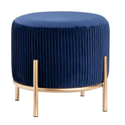 Kirklands Home Navy Velvet Upholstered Round Ottoman Blue Discount