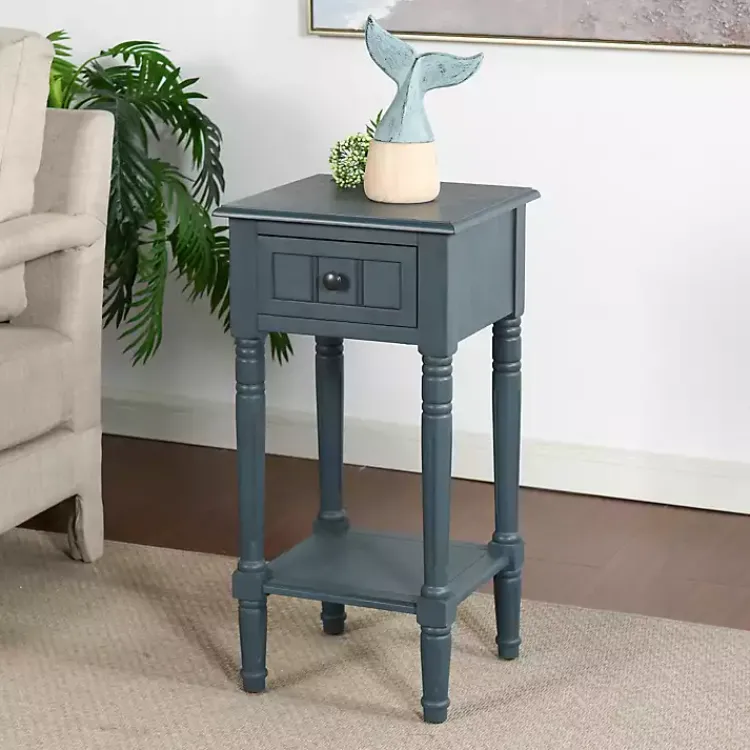 Kirklands Home Navy Wood Square Hampton Accent Table Blue Discount