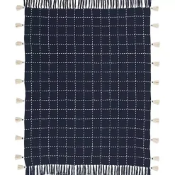 Blankets & Throws>Kirklands Home Navy Woven Checkered Throw Blue