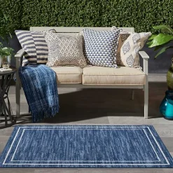 Kirklands Home Navy Bordered Indoor/Outdoor Accent Rug, 2x4 Blue Hot