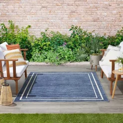 Kirklands Home Navy Bordered Indoor/Outdoor Area Rug, 5x7 Best