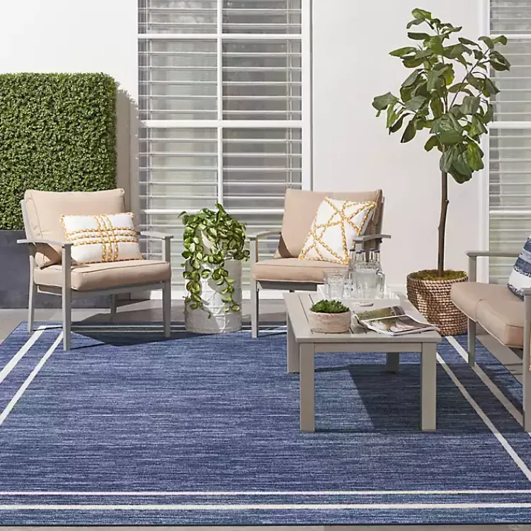 Kirklands Home Navy Bordered Indoor/Outdoor Area Rug, 8x10 Blue Best