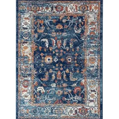 Kirklands Home Navy Bordered Pattern Area Rug, 7x9