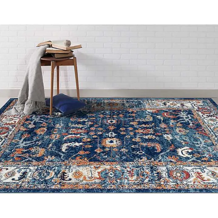 Kirklands Home Navy Bordered Pattern Area Rug, 7x9
