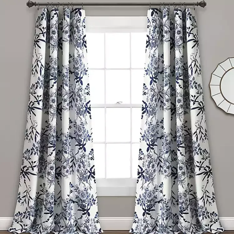 Kirklands Home Navy Botanical Garden Curtain Panel Set, 95 in. Blue Discount