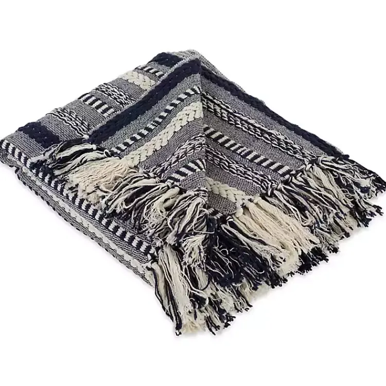 Blankets & Throws>Kirklands Home Navy Braided Stripe Throw Blue