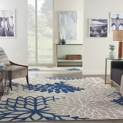 Kirklands Home Navy Bright Floral Burst Outdoor Area Rug, 7x10